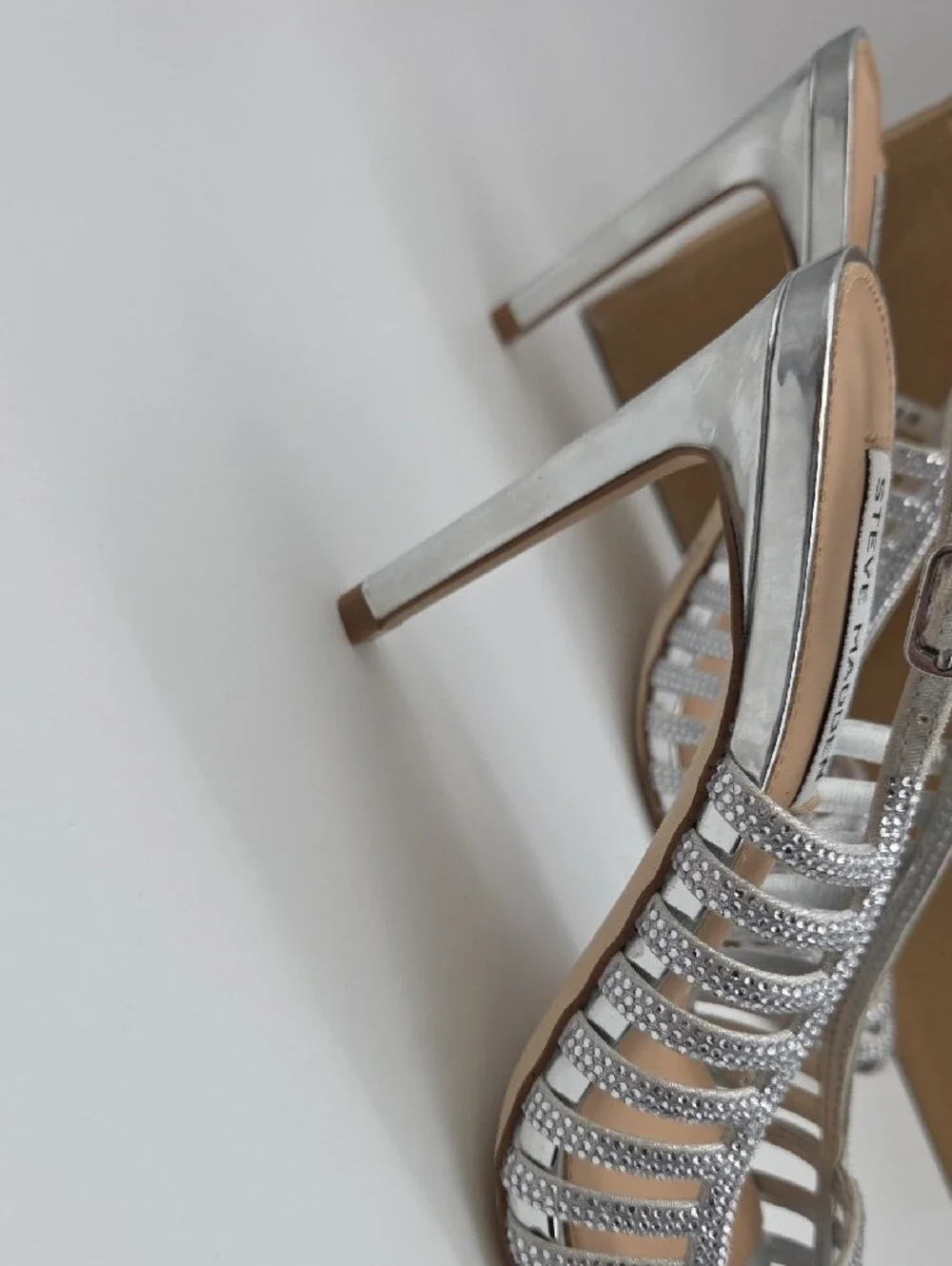 Steve Madden Silver Crystal-Strap Pointed Slingback Heels